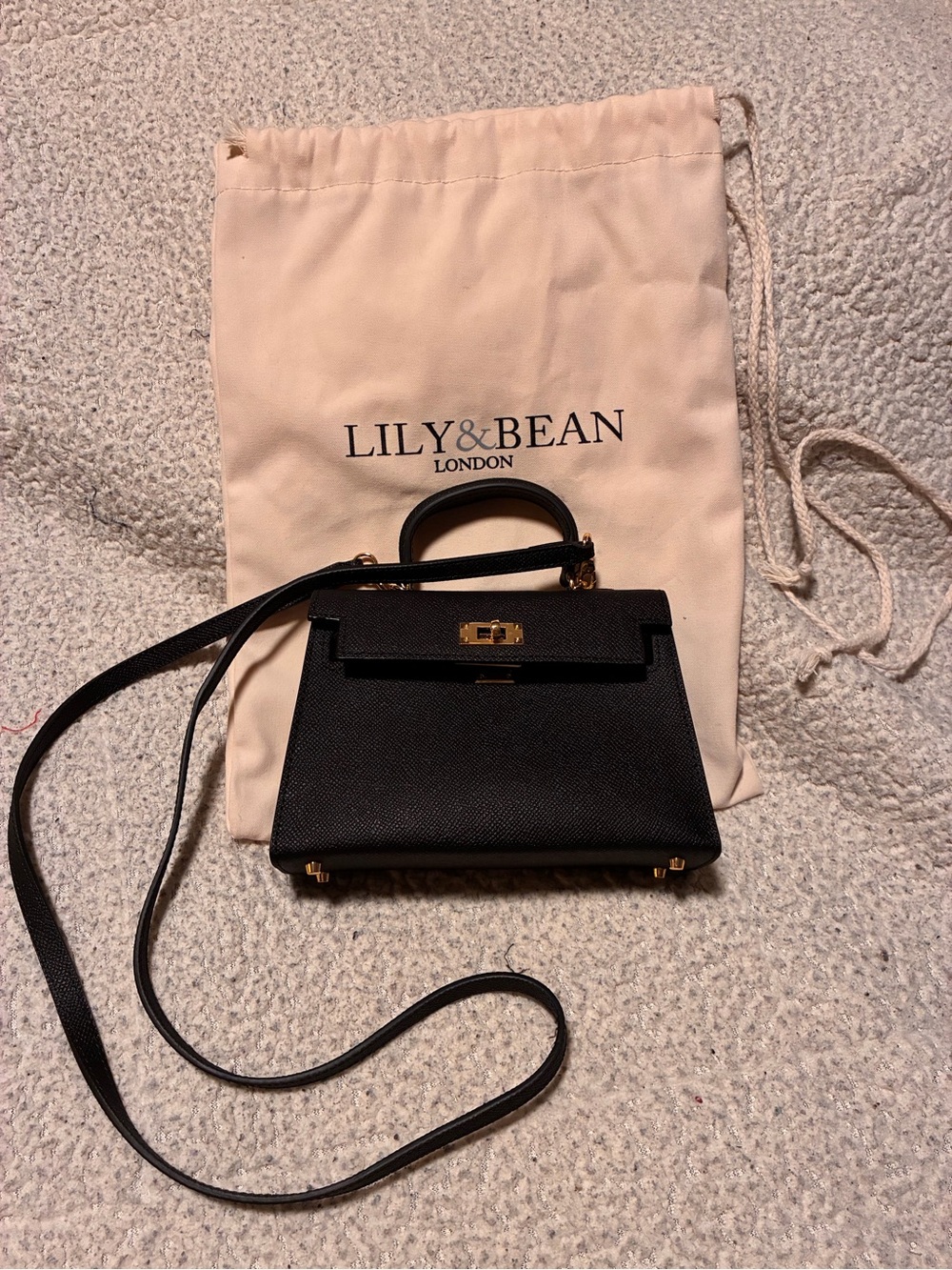 Lily & Bean Black Mini Top-Handle Crossbody Bag, black with gold hardware